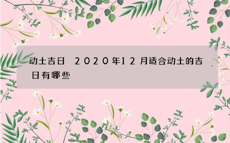 动土吉日 2020年12月适合动土的吉日有哪些